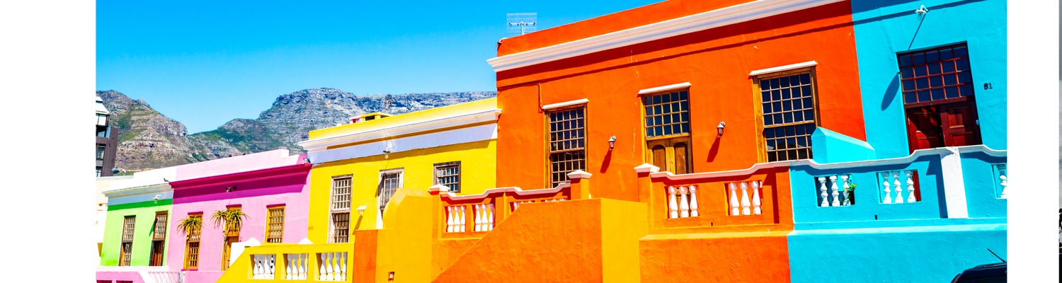 Picture of the colourful houses in Bo-Kaap with Table Mountain. The Bo-Kaap is an area of Cape Town, South Africa formerly known as the Malay Quarter.